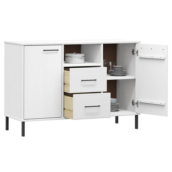 vidaXL Buffet avec pieds en métal Blanc 113x40x77 cm Bois massif OSLO