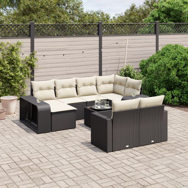vidaXL Salon de jardin 11 pcs avec coussins noir r&eacute;sine tress&eacute;e