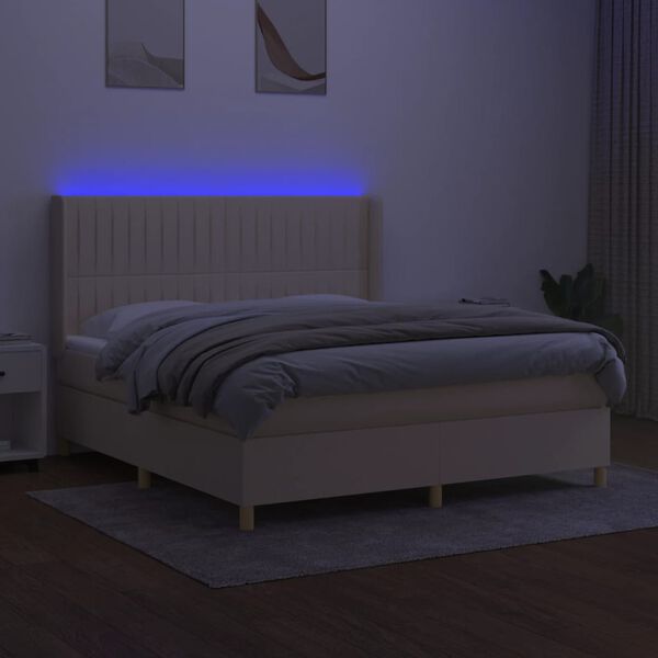 vidaXL Sommier &agrave; lattes de lit matelas et LED Cr&egrave;me 180x200 cm Tissu