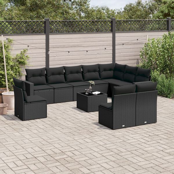 vidaXL Salon de jardin 11 pcs avec coussins noir r&eacute;sine tress&eacute;e