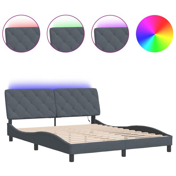 vidaXL Cadre de lit avec LED sans matelas gris fonc&eacute; 160x200cm velours