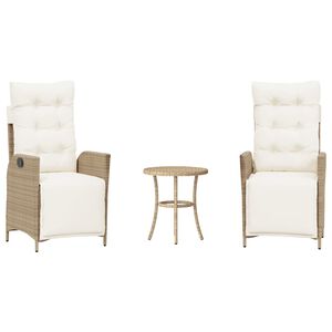 vidaXL Ensemble de bistro 3 pcs avec coussins beige r&eacute;sine tress&eacute;e