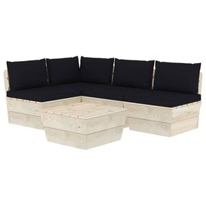 vidaXL Salon de jardin palette 5 pcs avec coussins bois d'&eacute;pic&eacute;a