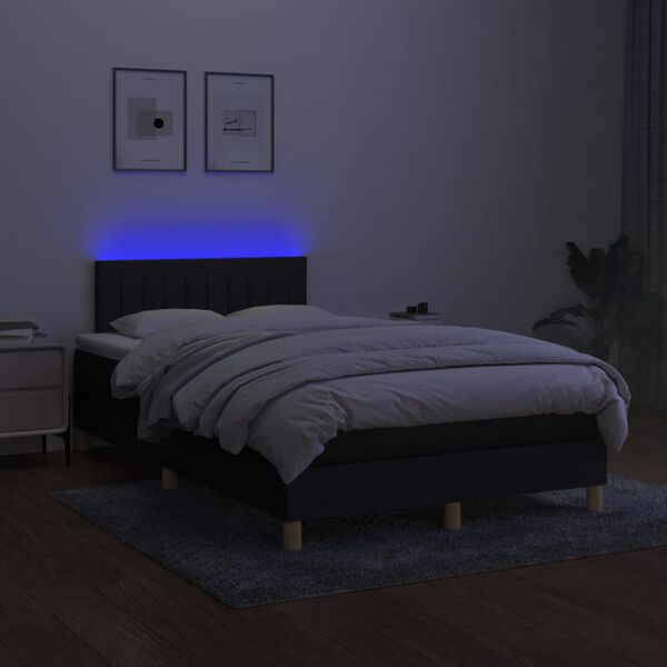 vidaXL Sommier &agrave; lattes de lit avec matelas LED Noir 120x200 cm Tissu