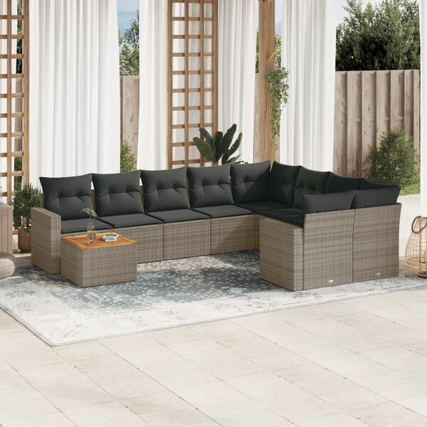 vidaXL Salon de jardin avec coussins 10 pcs gris r&eacute;sine tress&eacute;e
