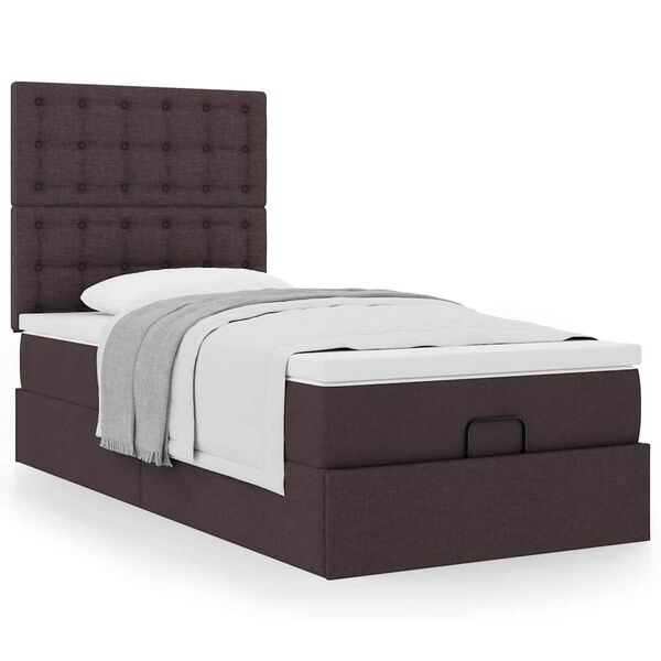 vidaXL Lit ottoman avec matelas marron fonc&eacute; 90x200 cm tissu
