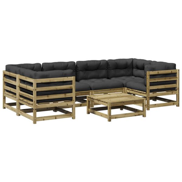 vidaXL Salon de jardin 7 pcs avec coussins bois de pin impr&eacute;gn&eacute;