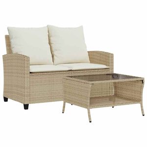vidaXL Canap&eacute; de jardin 2places coussins et table beige r&eacute;sine tress&eacute;e