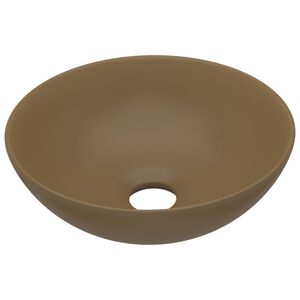 vidaXL Lavabo de salle de bain C&eacute;ramique Cr&egrave;me mat Rond