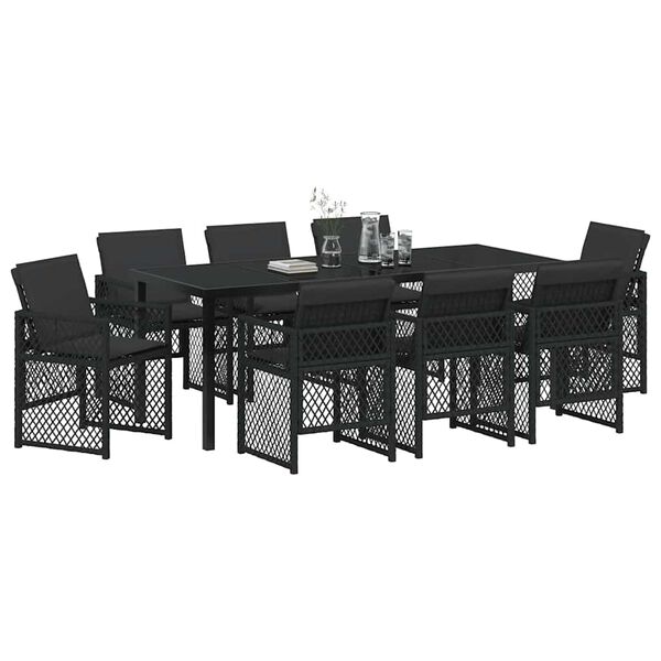 vidaXL Ensemble de salle &agrave; manger pour jardin 9 pcs Noir polyrotin