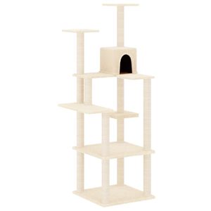 vidaXL Arbre &agrave; chat avec griffoirs en sisal Cr&egrave;me 153 cm