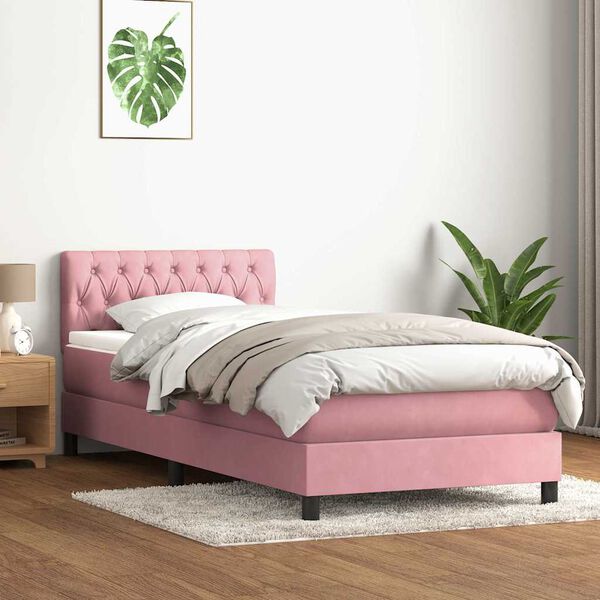 vidaXL Sommier &agrave; lattes de lit avec matelas rose 100x210 cm velours