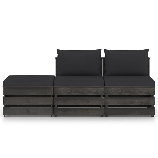 vidaXL Salon de jardin 3 pcs avec coussins Bois impr&eacute;gn&eacute; de gris