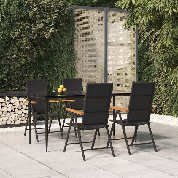vidaXL Ensemble &agrave; manger de jardin 5 pcs Noir et marron R&eacute;sine tress&eacute;e