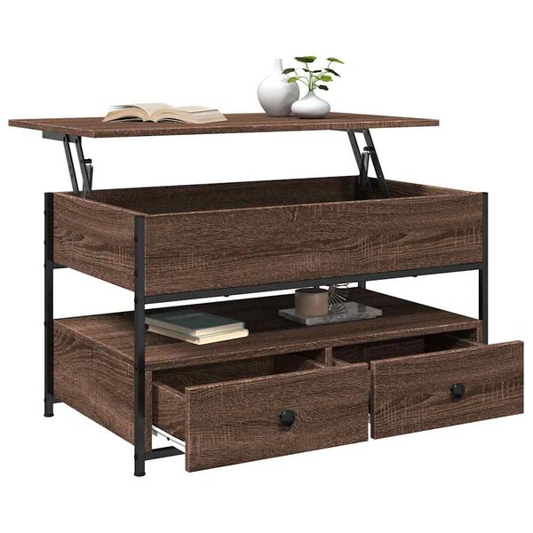 vidaXL Table basse ch&ecirc;ne marron 85x50x50 cm bois d'ing&eacute;nierie et m&eacute;tal