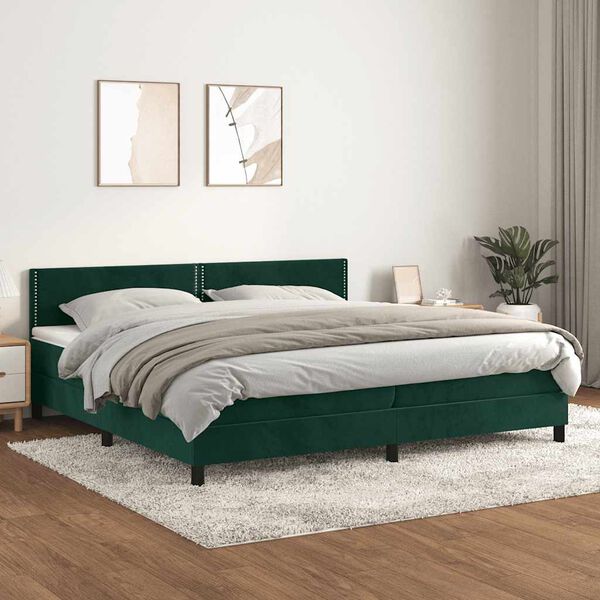 vidaXL Sommier &agrave; lattes de lit et matelas Vert fonc&eacute; 200x200cm Velours