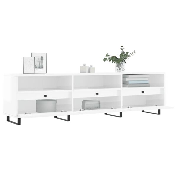 vidaXL Meuble TV blanc brillant 150x30x44,5 cm bois d'ing&eacute;nierie