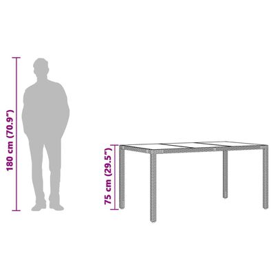 vidaXL Table de jardin dessus en verre Gris 150x90x75cm Résine tressée