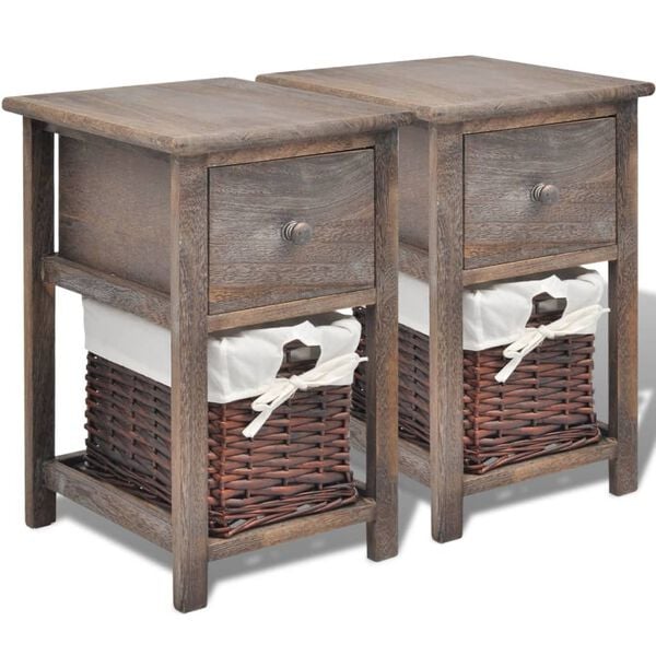 vidaXL Table de chevet 2 pcs Bois Marron