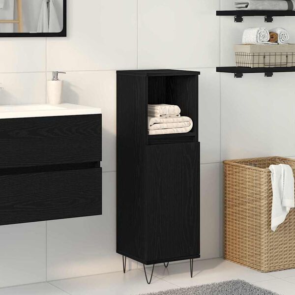 vidaXL Cabinet de salle de bain avec porte Ch&ecirc;ne noir 30 x 30 x 100 cm