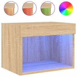 vidaXL Table de chevet murale avec lumi&egrave;res LED ch&ecirc;ne sonoma