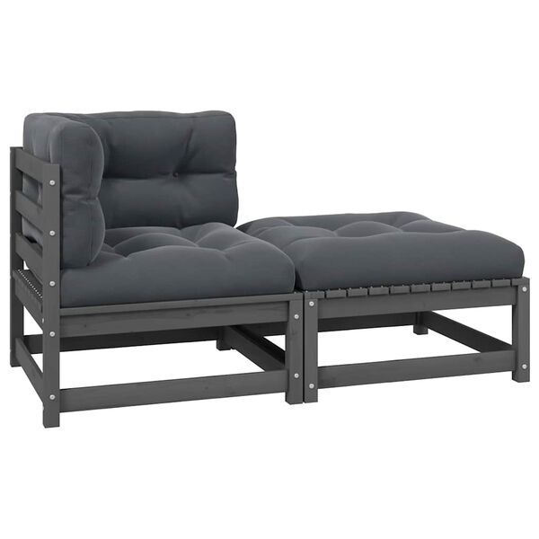 vidaXL Salon de jardin 2 pcs avec coussins Gris Bois de pin massif