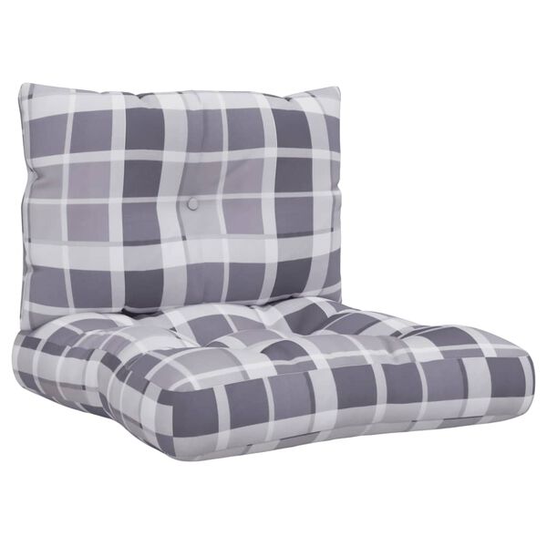 vidaXL Coussins de palette lot de 2 motif &agrave; carreaux gris tissu