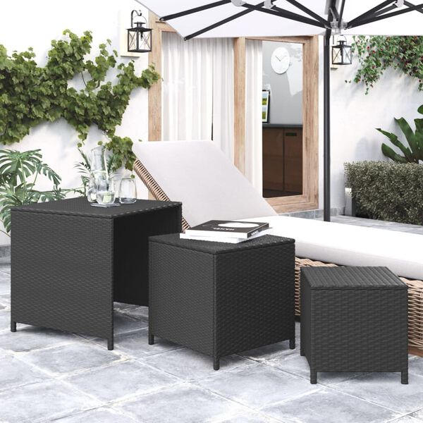 vidaXL Tables gigognes 3 pcs noir r&eacute;sine tress&eacute;e