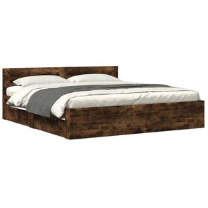 vidaXL Cadre de lit avec t&ecirc;te de lit sans matelas ch&ecirc;ne fum&eacute; 180x200cm