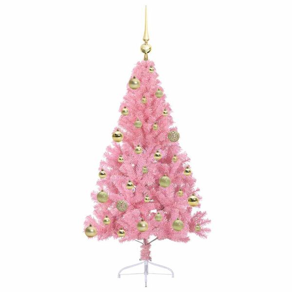 vidaXL Sapin de No&euml;l artificiel pr&eacute;-&eacute;clair&eacute; Rose 120 cm PVC