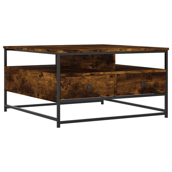 vidaXL Table basse ch&ecirc;ne fum&eacute; 80x80x45 cm bois d'ing&eacute;nierie