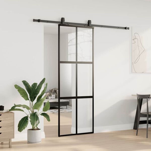 vidaXL Porte coulissante kit quincaillerie noir 76x205 cm verre tremp&eacute;