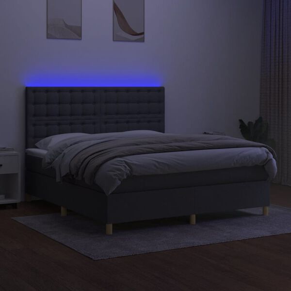 vidaXL Sommier &agrave; lattes de lit et matelas et LED Gris fonc&eacute; 180x200 cm