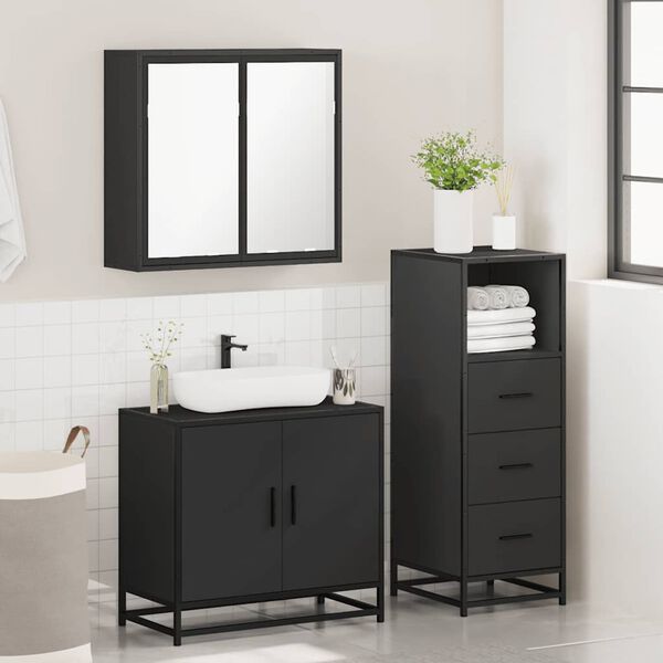 vidaXL Ensemble de meubles salle de bain 3 pcs noir bois d'ing&eacute;nierie