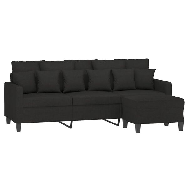 vidaXL Canapé à 3 places avec repose-pieds Noir 180 cm Tissu