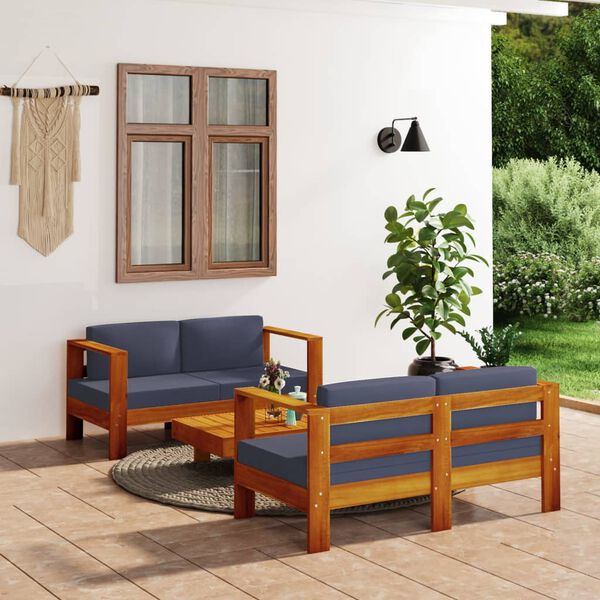 vidaXL Salon de jardin 3 pcs avec coussins gris fonc&eacute; Bois massif
