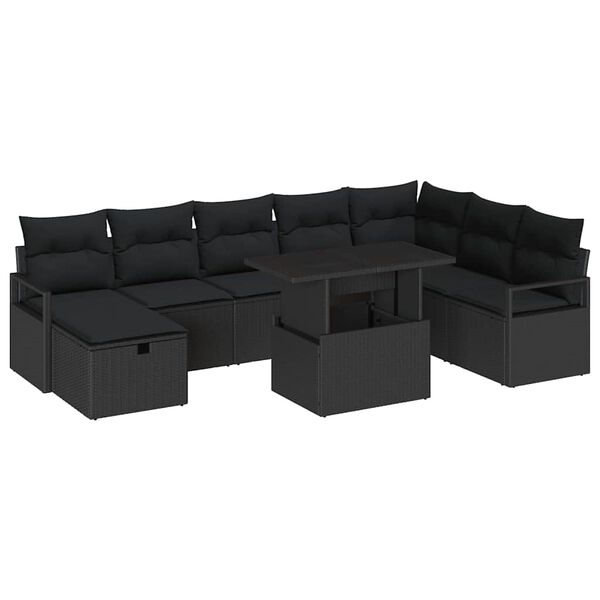 vidaXL Ensemble de canap&eacute; de jardin avec coussin 9 pcs Noir Poly rotin