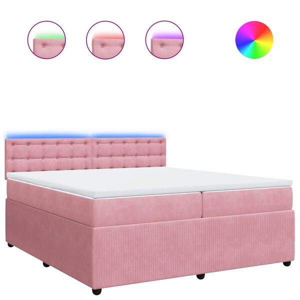 vidaXL Sommier &agrave; lattes de lit avec matelas Rose 200x200 cm Velours