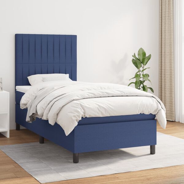 vidaXL Sommier &agrave; lattes de lit avec matelas Bleu 90x190 cm Tissu