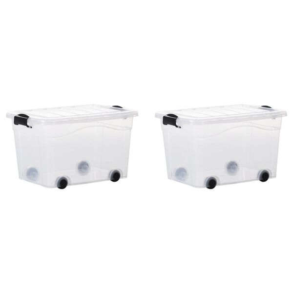 vidaXL Bo&icirc;tes de rangement et roues et couvercles 2pcs Transparent 40L