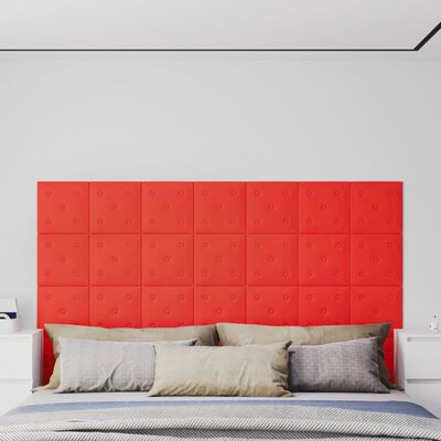 vidaXL Panneaux muraux 12 pcs Rouge 30x30 cm Similicuir 1,08 m²