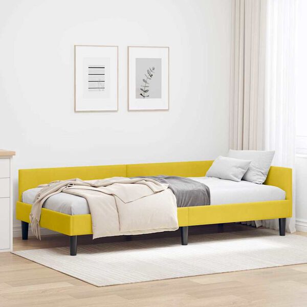 vidaXL Cadre de lit d'angle Jaune 90 cm x 190 cm VeloursetContreplaqu&eacute;
