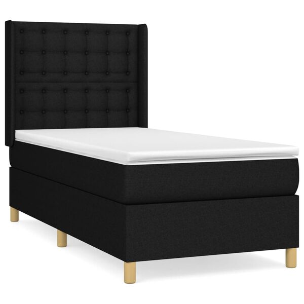 vidaXL Sommier &agrave; lattes de lit avec matelas Noir 90x190 cm Tissu