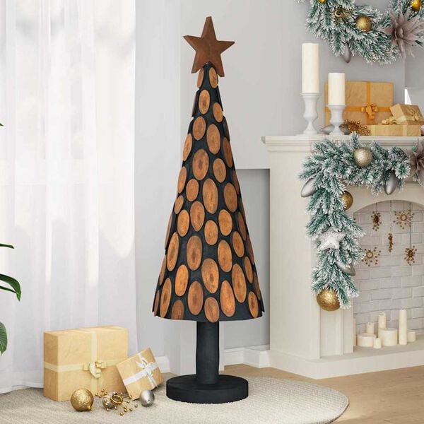 vidaXL Sapin de Noël avec support Marron 150 cm Bois de teck solide