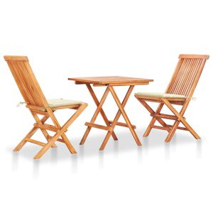 vidaXL Ensemble de bistro 3pcs avec coussins cr&egrave;me Bois de teck massif