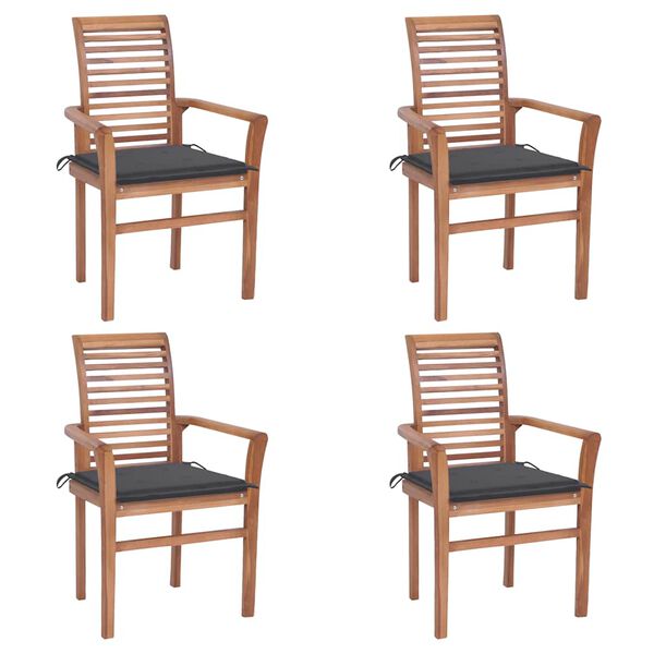 vidaXL Chaises &agrave; manger lot de 4 avec coussins anthracite Bois de teck