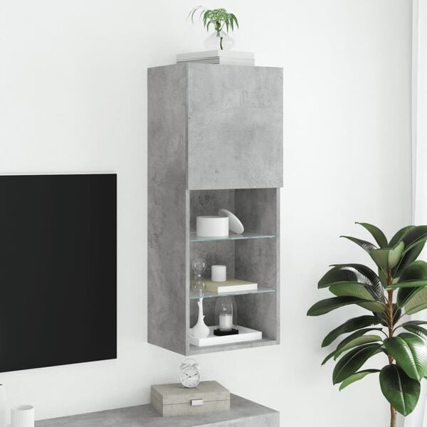 vidaXL Meuble TV avec lumi&egrave;res LED gris b&eacute;ton 40,5x30x102 cm
