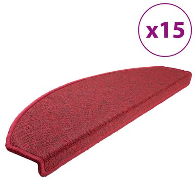 vidaXL Tapis d'escalier 15 pcs Rouge bordeaux 65 x 24 x 4 cm