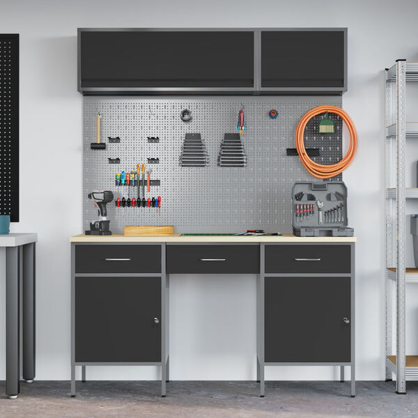 vidaXL &Eacute;tabli avec tiroir 8 pcs Noir 150 x 55 x 200 cm Acier