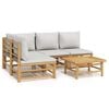 vidaXL Salon de jardin 5 pcs avec coussins gris clair bambou